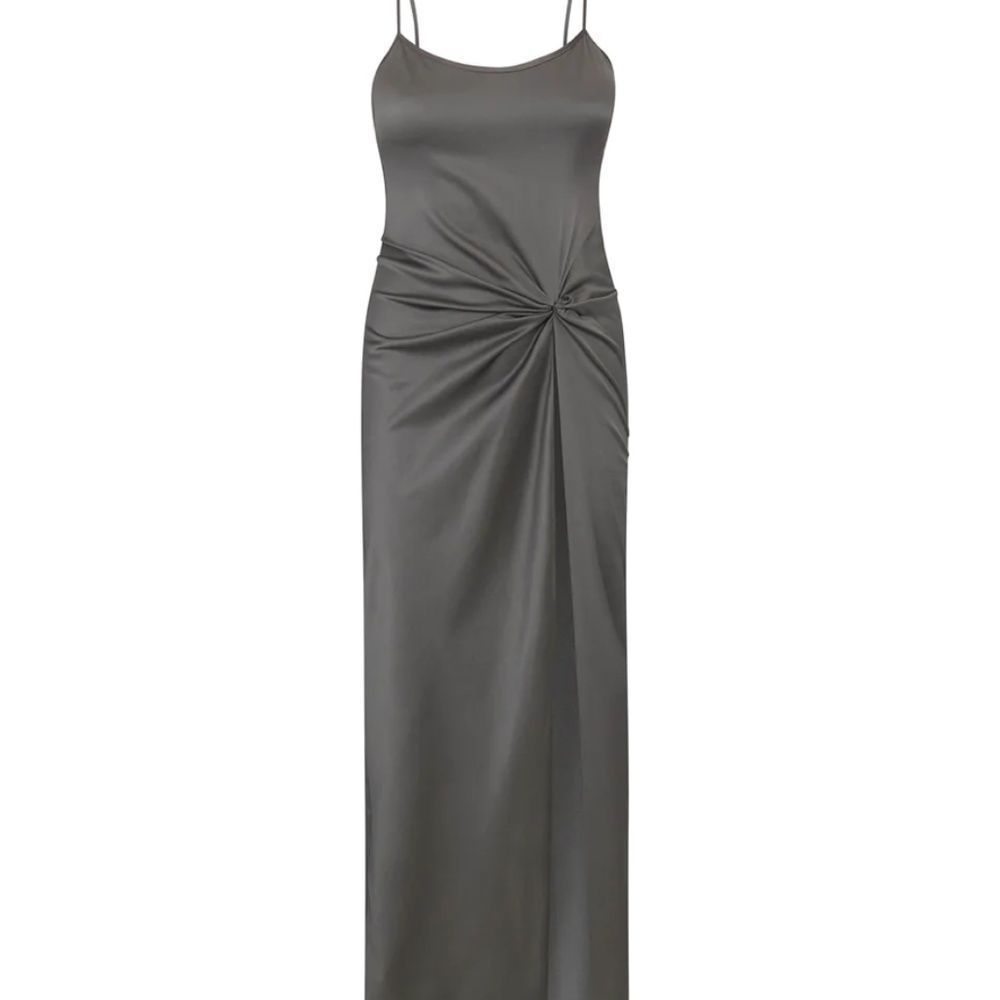 SKIMS SILK SLEEP SLIP WITH HIGH SLIT GUNMETAL XS